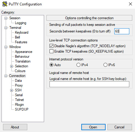 Configuration de putty